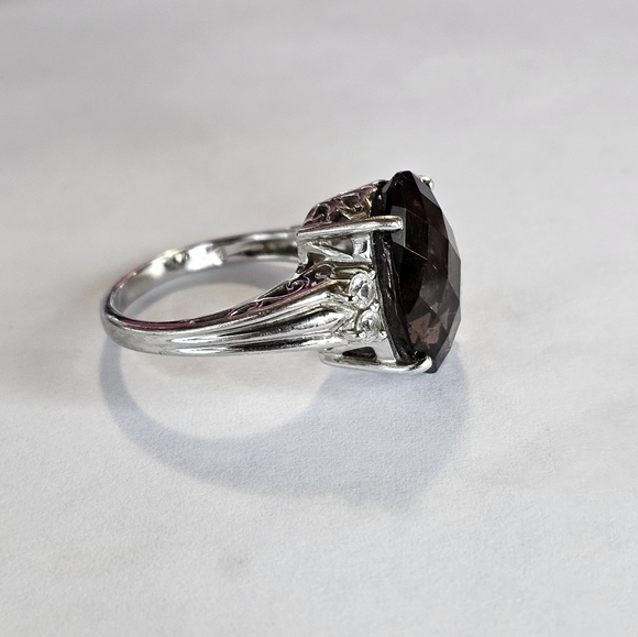 Genuine Smoky Brown Topaz & White Topaz Ring  in Sterling Silver Size 7! - Picture 4 of 7